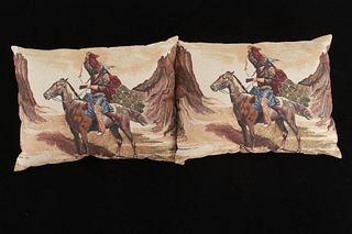 Large Embroidered Native Brave Pair of Pillows