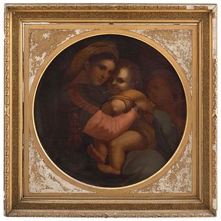 A LA MANERA DE RAFAEL SANZIO ITALIA, (1483-1520) VIRGEN DE LA SILLA MÉXICO, SIGLO XIX Óleo sobre tela 77 x 84 cm