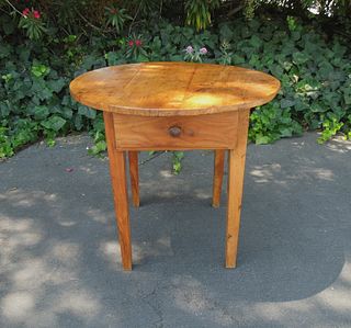 19th C. Pine Single Drawer Circular Table.
