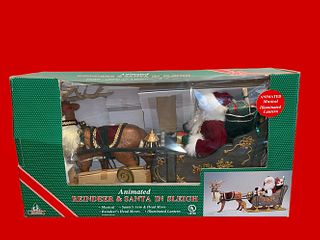 Large Vintage Holiday Creations Reindeer & Santa In Sleigh Holiday Scene 