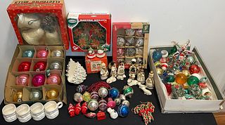 Huge Vintage Mid Century Christmas Collection Ornaments, Nativity Set, Shiny Brite, Santa Cups