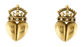 Barry Kieselstein-Cord 18K Crown Heart Earrings