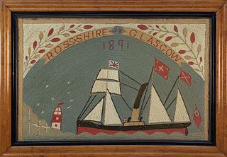Fine Antique British Sailor’s Woolie Portrait of the Sailing Vessel, “Ross-Shire”, Glasgow 1891