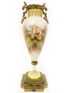 19th C. French Hand Painted Sevres Style Urn/Vase