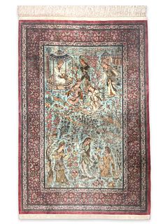 Persian Handmade Silk Isfahan Scenic Rug