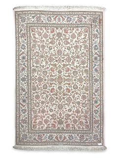Vintage Persian Handmade Silk Floral Rug 5' x 3.25