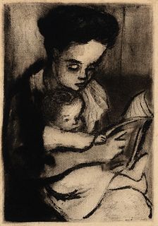 Will Barnet, Am. 1911-2012, "The Book" 1938, Aquatint on paper, framed under glass