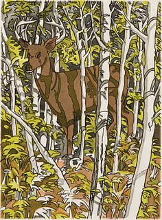 Neil Welliver, Am. 1929-2005, Deer, 1988, Etching and aquatint on Arches cover, framed under glass