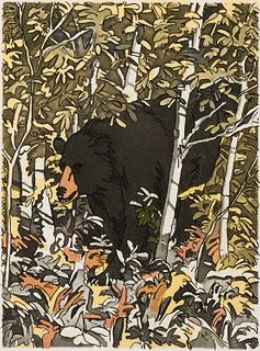 Neil Welliver, Am. 1929-2005, Black Bear, 1988, Etching and aquatint on Arches cover, framed under glass