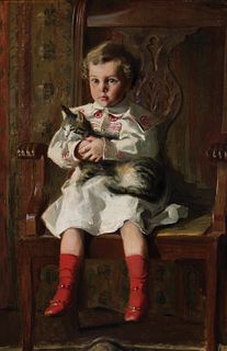 Ellen Emmet Rand, Am. 1875-1941, Child with Cat, Oil on canvas, framed