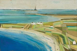 John Laurent, Am. 1921-2005, Coastline, Oil on board, framed