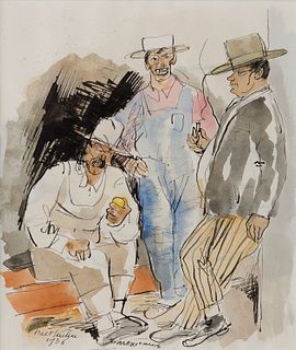 Walt Kuhn, Am. 1877-1949, "Mexicans" 1936, Watercolor, pen and ink on paper, framed under glass