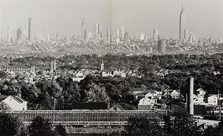 Andreas Feininger, Fr. 1906-1999, "N.Y. Skyline Seen From Foot of Great Notch Mt." 1941, Gelatin silver print, two part panorama, framed under glass