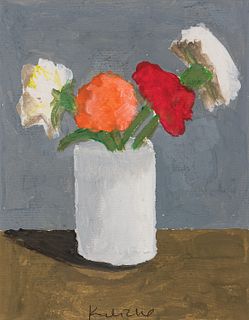Robert Kulicke, Am. 1924-2007, Flowers in White Vase, Gouache on paper, framed under glass