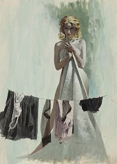 Robert McGinnis, Am. b. 1926, Exit Dying, Watercolor and gouache on board, framed under glass