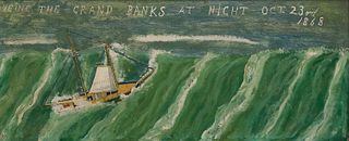 John Orne Johnson "J.O.J." Frost, Am. 1852-1928, "Leaving the Grand Banks at Night, Oct. 23rd 1868", Oil on canvas, framed