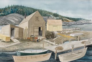 William J. McKee, Am. 1922-2007, "Monhegan Island, ME", Watercolor on paper, framed