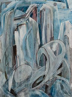Howard Rackliffe, Am. 1917-1987, Icy Landscape, Mixed media on paper, framed under glass