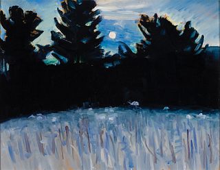 Chris Huntington, Am. b. 1938, "Moon and Moon Light" 1991, Oil on board, framed