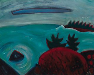 Philip Barter, Am. b. 1939, "Bay Berries" 1991, Oil on canvas, framed