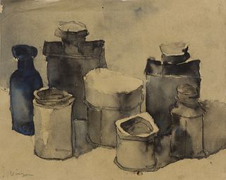 Hank Virgona, Am. 1929-2019, Vessels, Watercolor and charcoal on paper, framed under glass