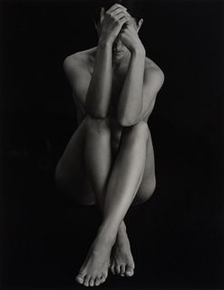Brett Weston, Am. 1911-1993, Seated Nude, 1975, Gelatin silver print, framed under glass