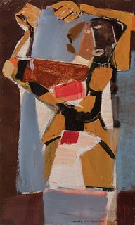 Vaclav Vytlacil, Am. 1892-1984, Abstract Figure, Mixed media on paper attached to canvas, framed
