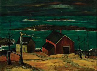 Charles Harsanyi, Am./Hungarian 1905-1973, "Storm Over Wic Wac" Monhegan, 1951, Oil on masonite, framed