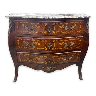 Vintage 3 Drawer French Style Marquetry Commode