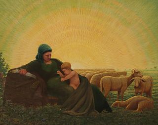 CHILD & SHEEP OIL PAINTING