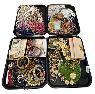 Four Tray Lots Of Costume Jewelry