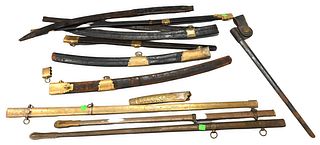 Group of 11 Leather and Brass Bayonet and Sword Scabbards