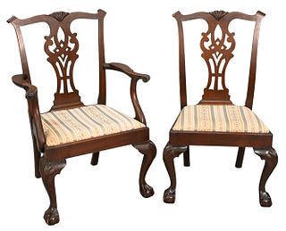 Set of Six Custom Handmade Chippendale Style Mahogany Dining Chairs
