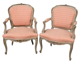 Pair of Louis XV Style Open Arm Chairs