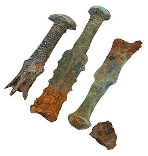 Three Bronze Ancient Sword Handles Remnants