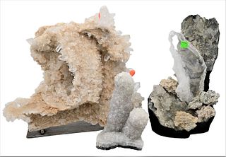Group of Three Rock Crystal Mineral Geode Specimens