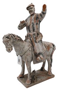Chinese Tomb-Style Painted Pottery Figure on Horseback