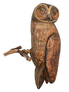 Painted Folk Art Carved Wood Owl