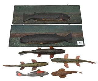Group of Seven Carved and Painted Fish
