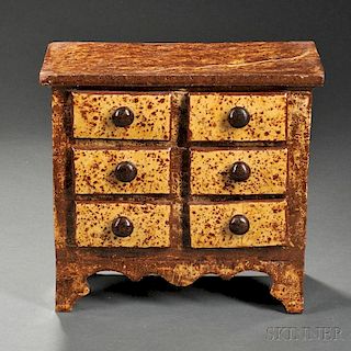 Miniature Glazed Redware Chest of Six Drawers