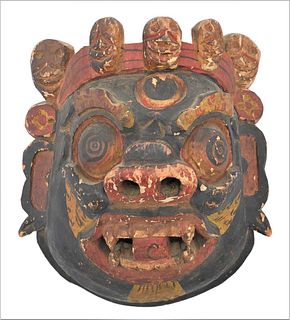 Tibetan Large Wood Polychrome Mask
