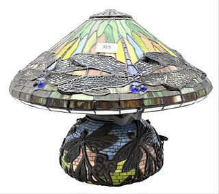Tiffany Style Leaded Stained Glass Dragonfly Lamp