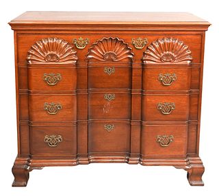 Mahogany Chippendale Style Triple Shell Carved Chest