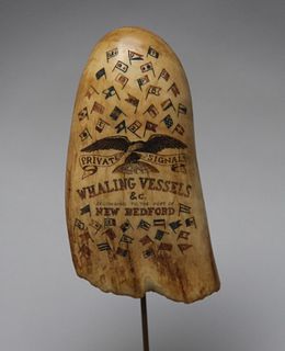Exceptional and Unique Polychrome Scrimshaw Antique Whale Tooth, circa 1870