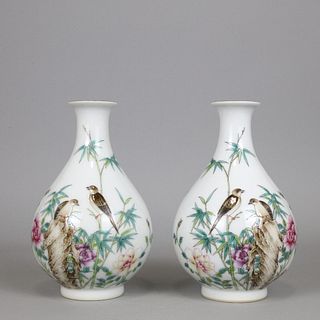 A Pair of Fencai Vases