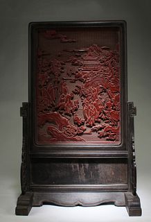 A Carved Cinnabar Lacquer Table Screen