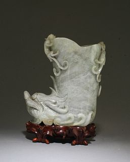 A Carved Jade Brushpot