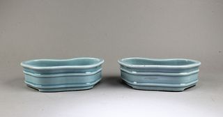 A rare pair of light sky blue narcissus bowls of Q
