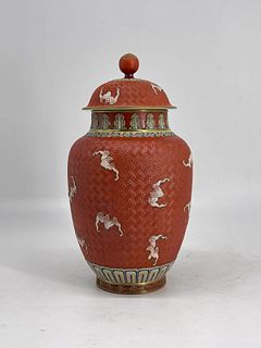 Lacquerware-imitation Carved porcelain bats ginger jar and cover