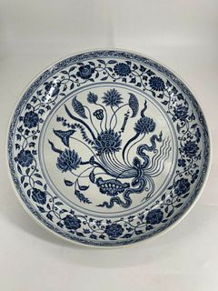 Blue and white lotus bouquet plate